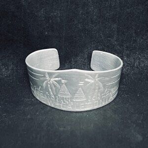 Vintage Etched New Caledonia Aluminum Cuff Bracelet (5218)